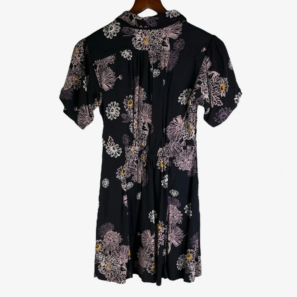 FREE PEOPLE Blue Hawaii Black Mini Dress Sz XS Floral 100% Viscose Boho